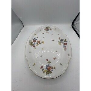 Bristol Brittney Platter Floral Red Yellow Flowers Gold Trim Japan N7440